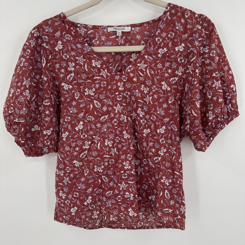 Madewell Shirt Womens‎ XXS Floral Puff Sleeve Boho Top Lightweight Blouse